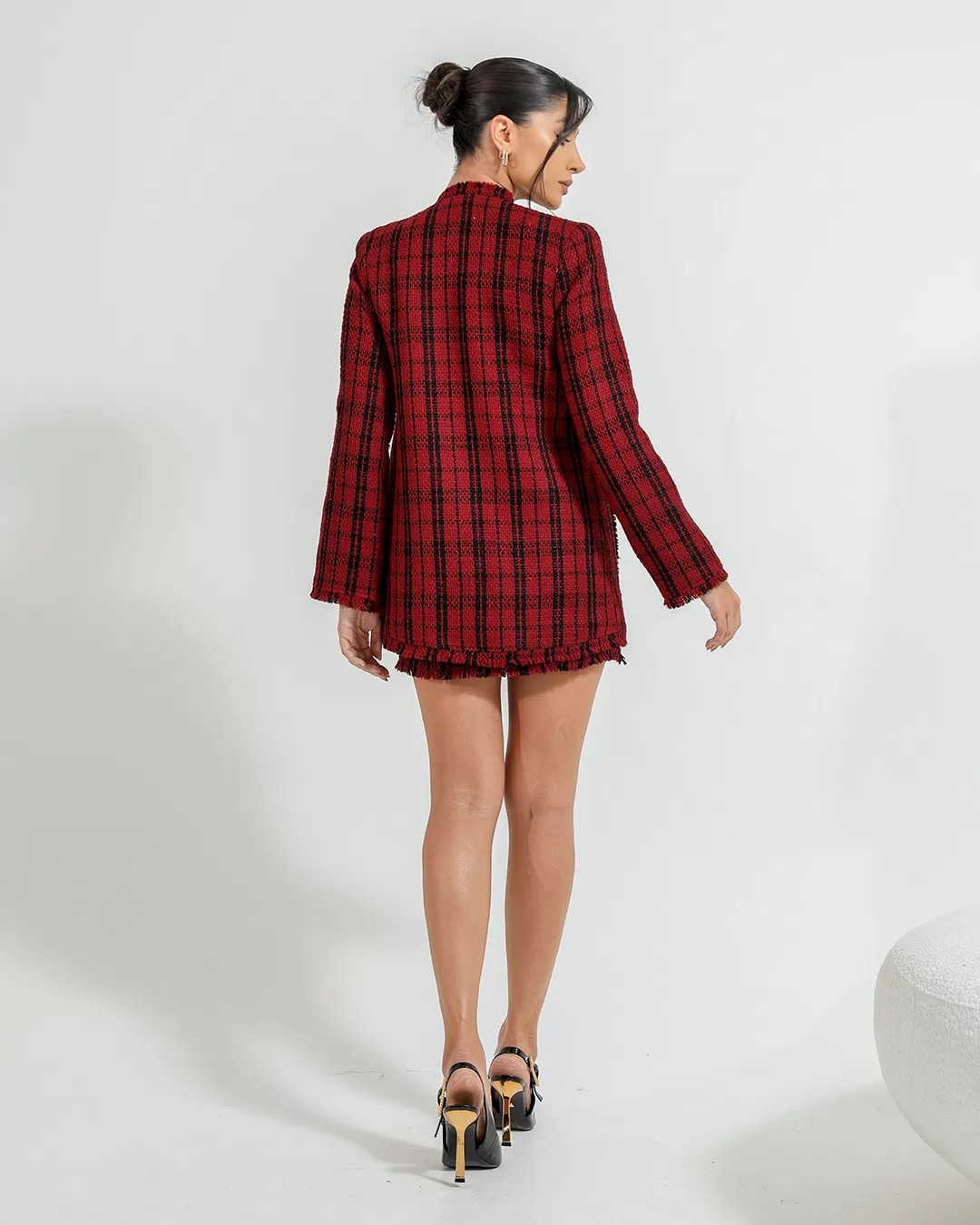 Dot Clothing - Conjunto Dot Clothing Shorts Saia e Blazer Tweed Vermelho - 2377VERMELHO