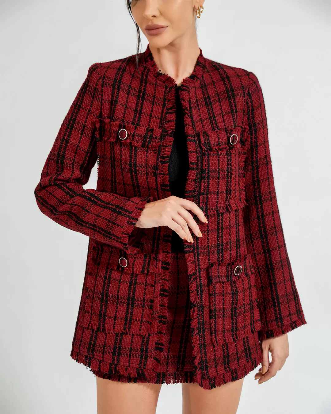 Dot Clothing - Conjunto Dot Clothing Shorts Saia e Blazer Tweed Vermelho - 2377VERMELHO