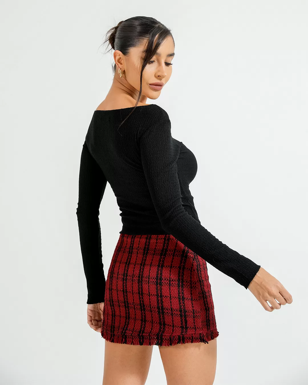 Dot Clothing - Conjunto Dot Clothing Shorts Saia e Blazer Tweed Vermelho - 2377VERMELHO