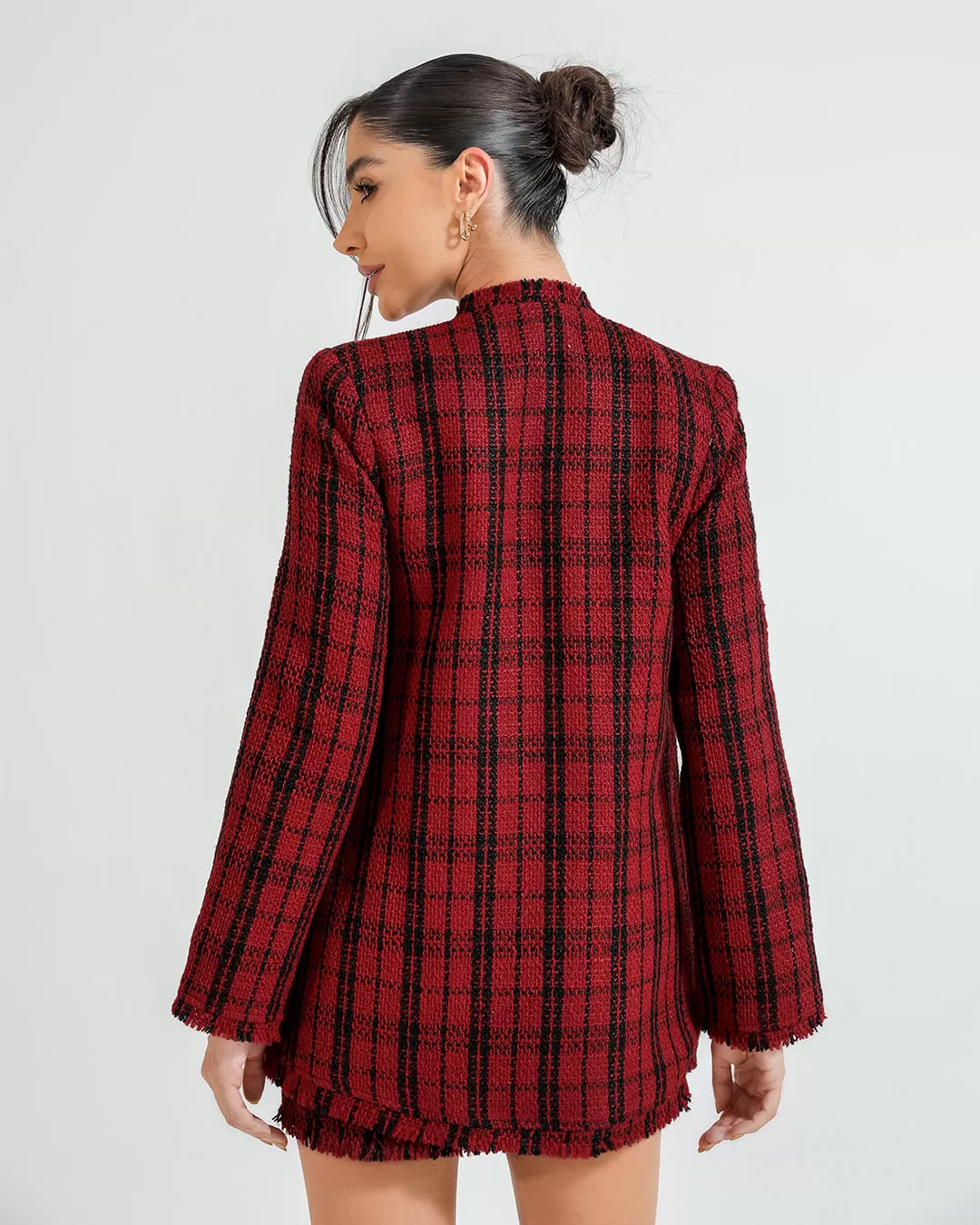 Dot Clothing - Conjunto Dot Clothing Shorts Saia e Blazer Tweed Vermelho - 2377VERMELHO