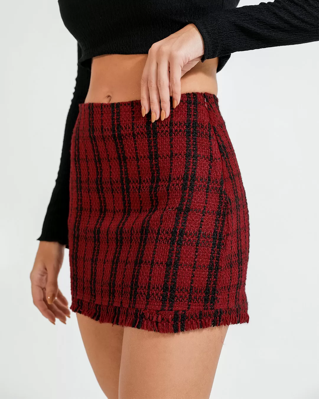 Dot Clothing - Conjunto Dot Clothing Shorts Saia e Blazer Tweed Vermelho - 2377VERMELHO