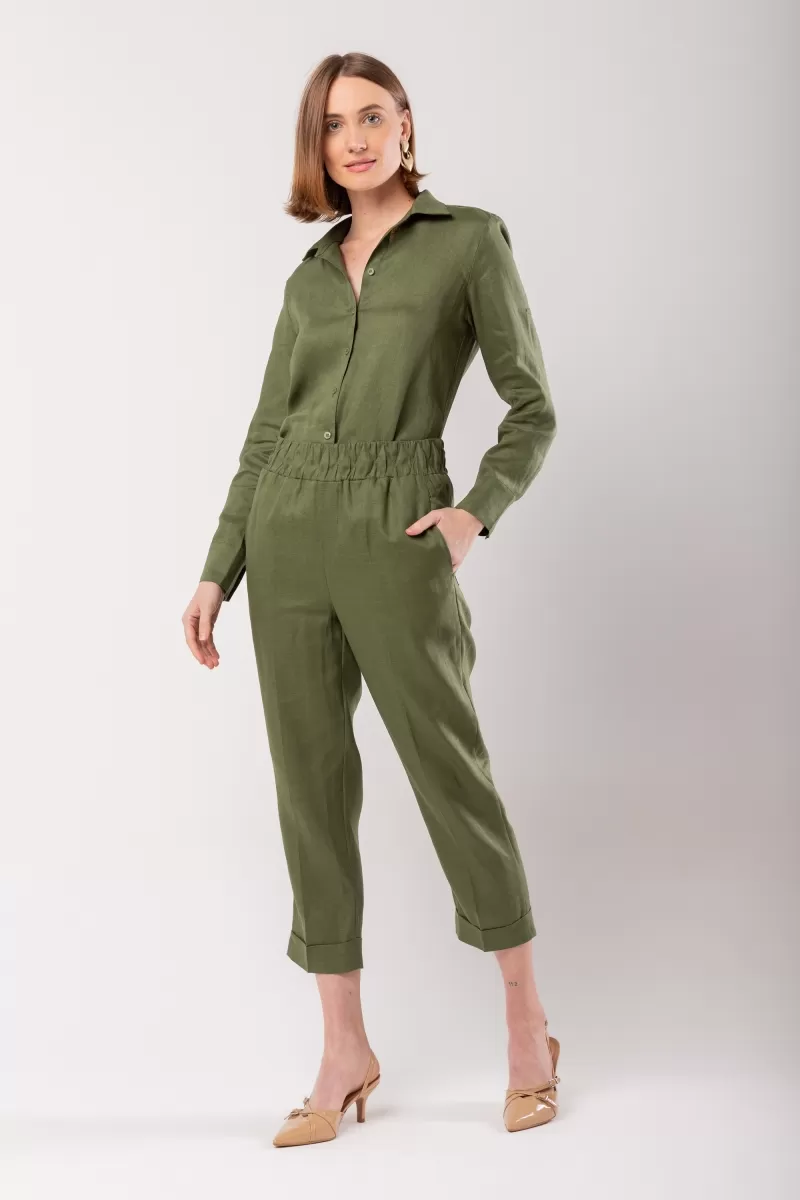 Hidrogênio - CALÇA CENOURA POLIANA LINHO 100% VERDE - 20060009