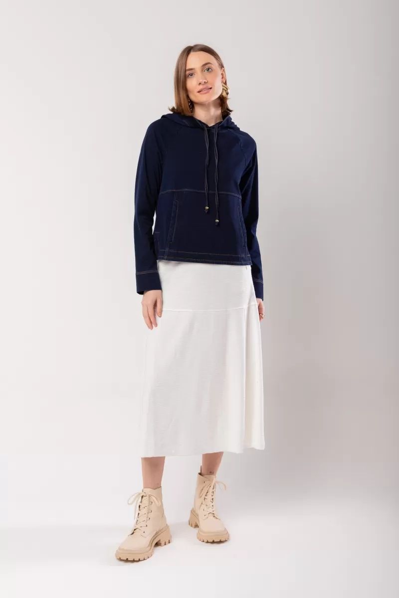 Hidrogênio - BLUSA C/ CAPUZ DE MALHA DENIM JEANS - 20043042