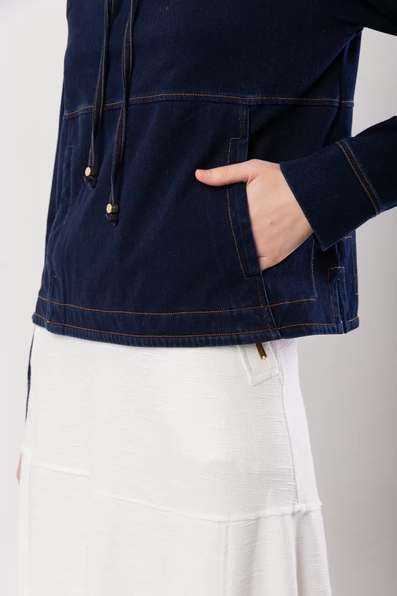 Hidrogênio - BLUSA C/ CAPUZ DE MALHA DENIM JEANS - 20043042