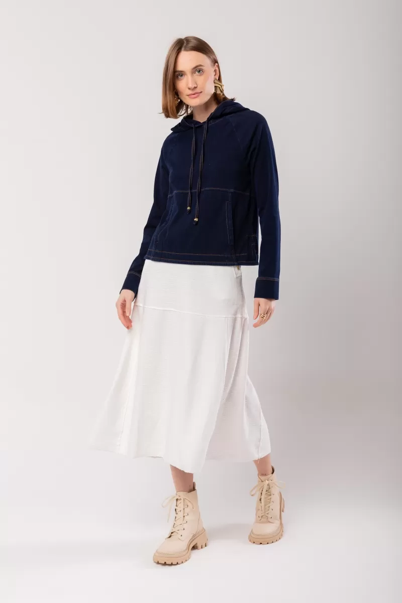 Hidrogênio - BLUSA C/ CAPUZ DE MALHA DENIM JEANS - 20043042