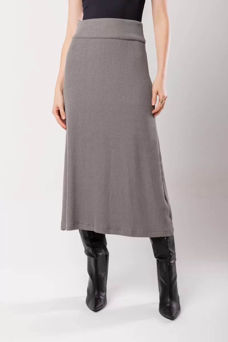 Hidrogênio - CONJUNTO SAIA EVASE MIDI E BLUSA COM CINTO CINZA - 20015030