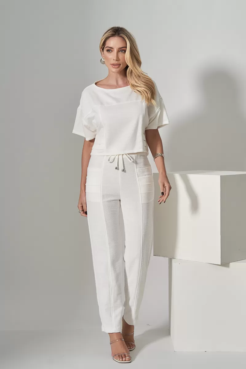 Miss Misses - Blusa Miss Misses Moletinho Manga Curta Offwhite - 54324OFF