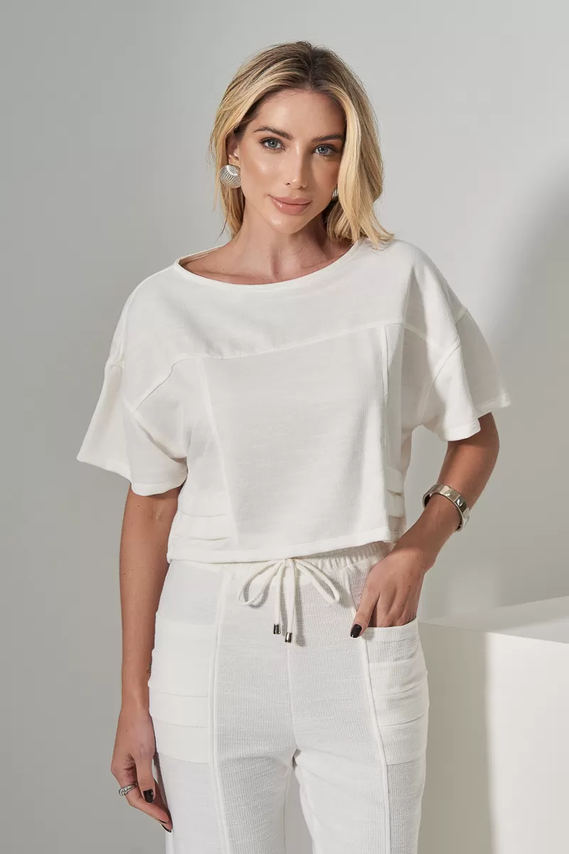 Miss Misses - Blusa Miss Misses Moletinho Manga Curta Offwhite - 54324OFF