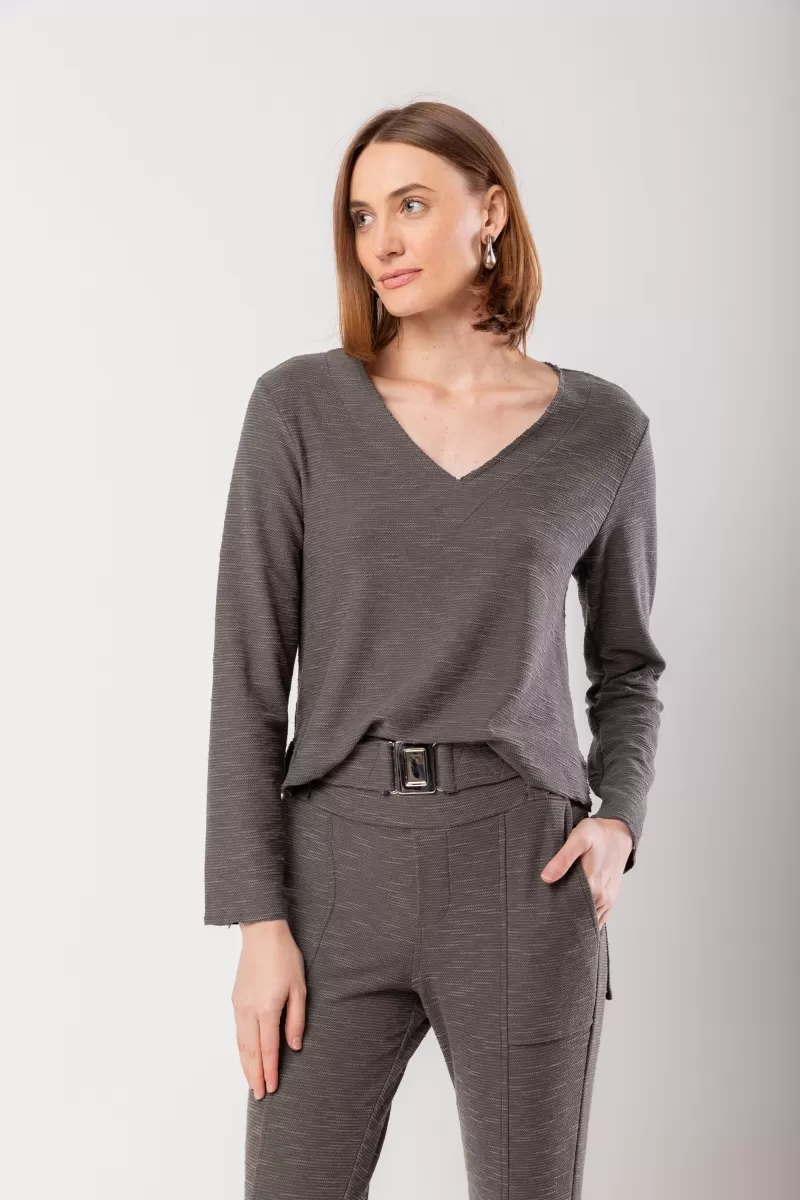 Hidrogênio - BLUSA A FIO MG LONGA CINZA - 20057030