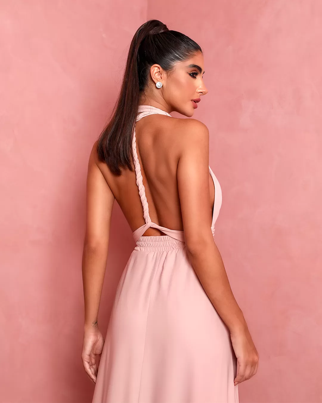 Dot Clothing - Vestido Dot Clothing Longo de Amarrar Rosa - 1771ROSA