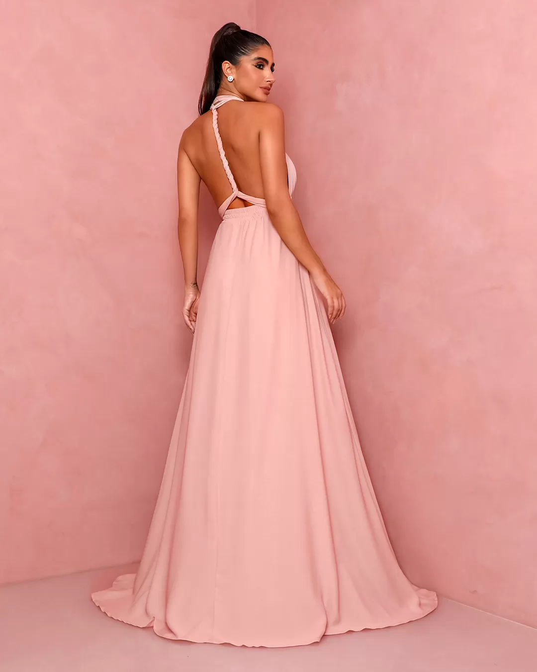 Dot Clothing - Vestido Dot Clothing Longo de Amarrar Rosa - 1771ROSA