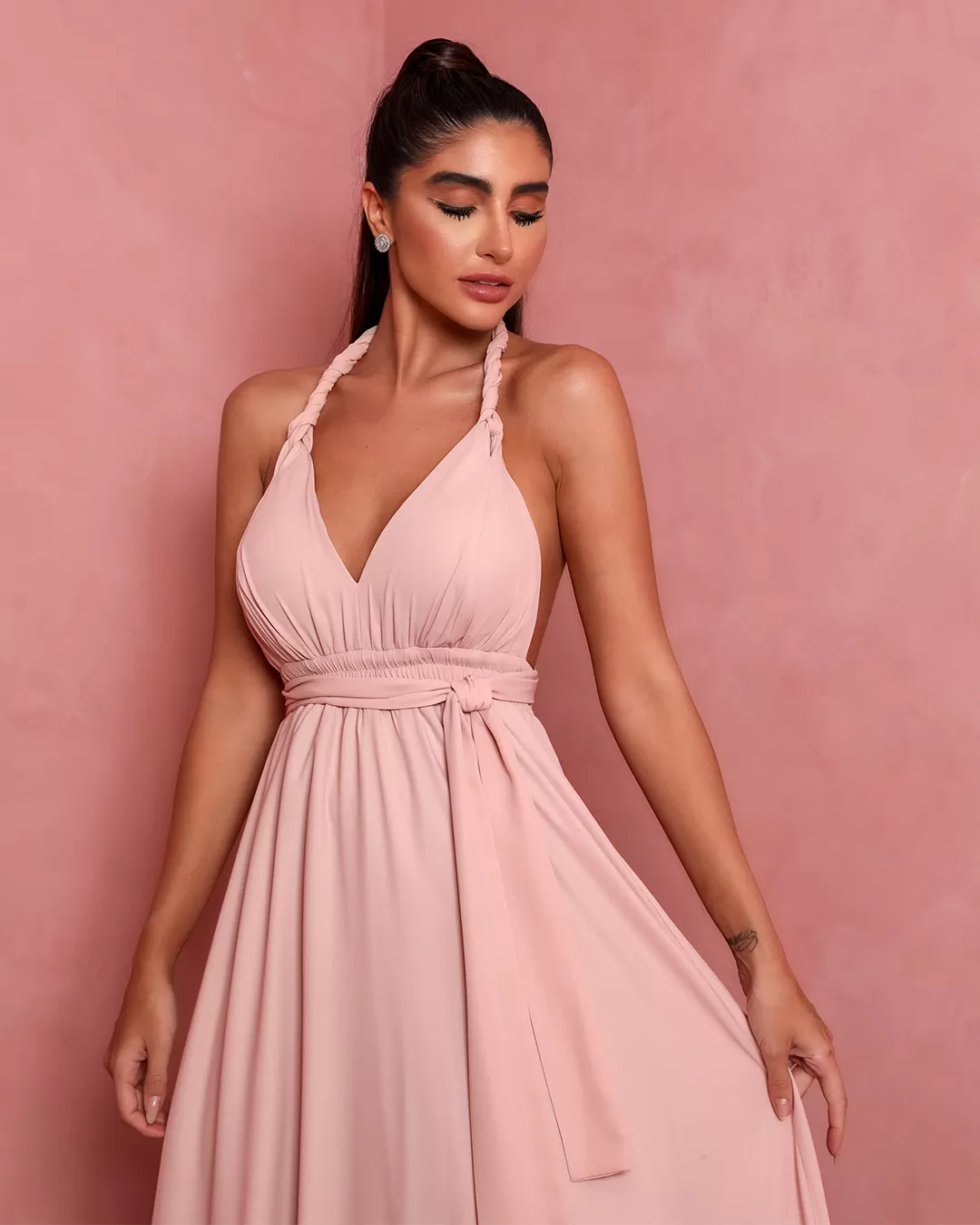 Dot Clothing - Vestido Dot Clothing Longo de Amarrar Rosa - 1771ROSA