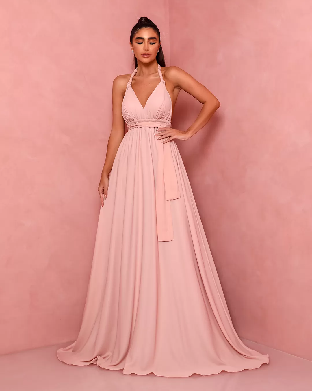 Dot Clothing - Vestido Dot Clothing Longo de Amarrar Rosa - 1771ROSA