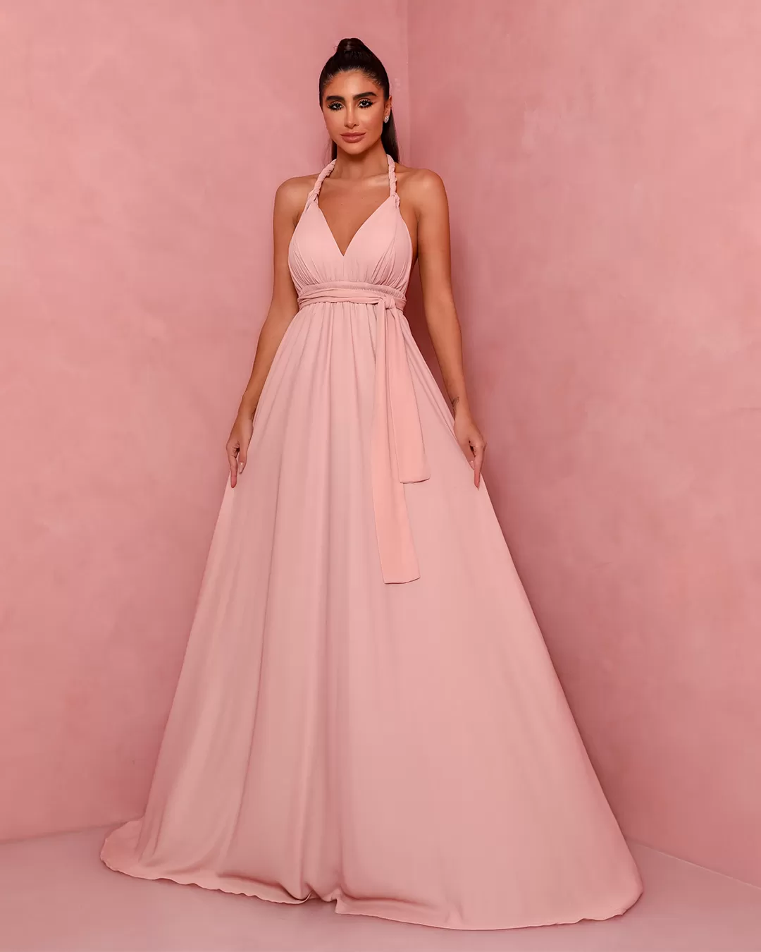 Dot Clothing - Vestido Dot Clothing Longo de Amarrar Rosa - 1771ROSA