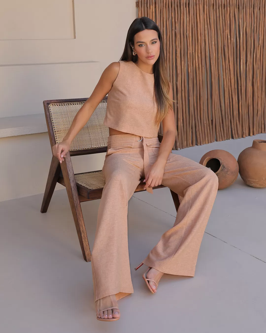 Dot Clothing - Conjunto Dot Clothing Regata e Calça Camel - 2396BEGE