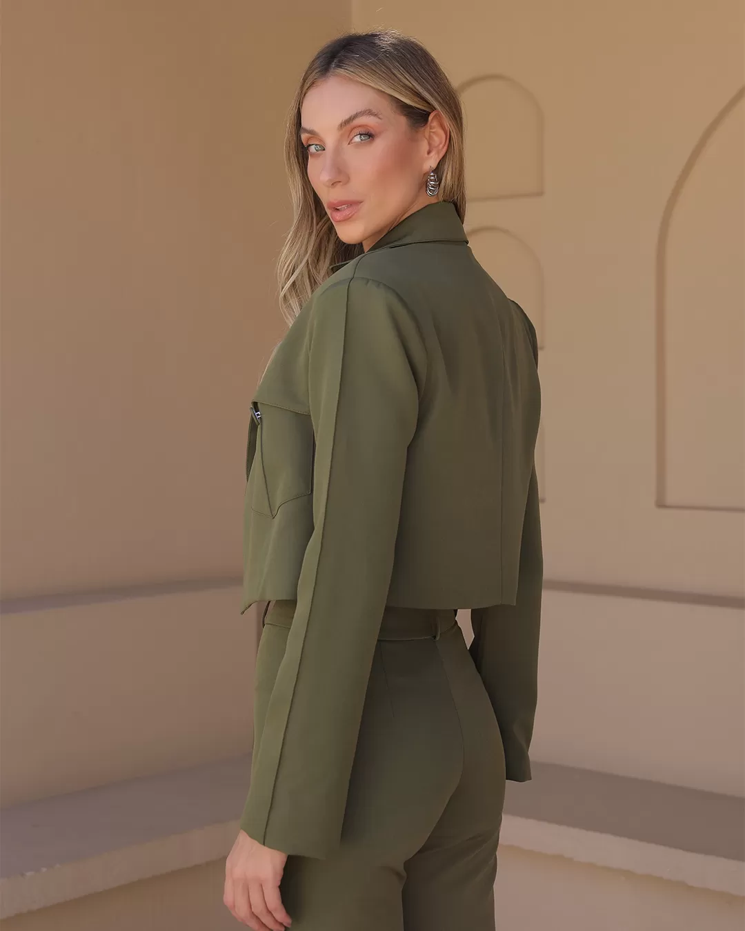 Dot Clothing - Dot Clothing Blazer and Pants Set Military Green - 2390VERDE