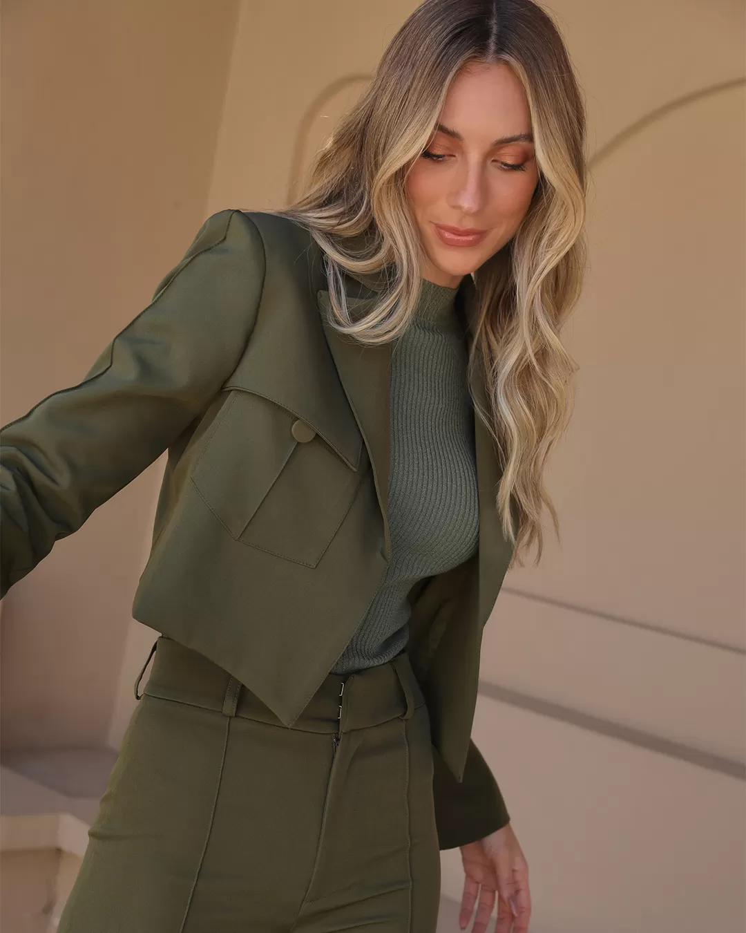 Dot Clothing - Dot Clothing Blazer and Pants Set Military Green - 2390VERDE