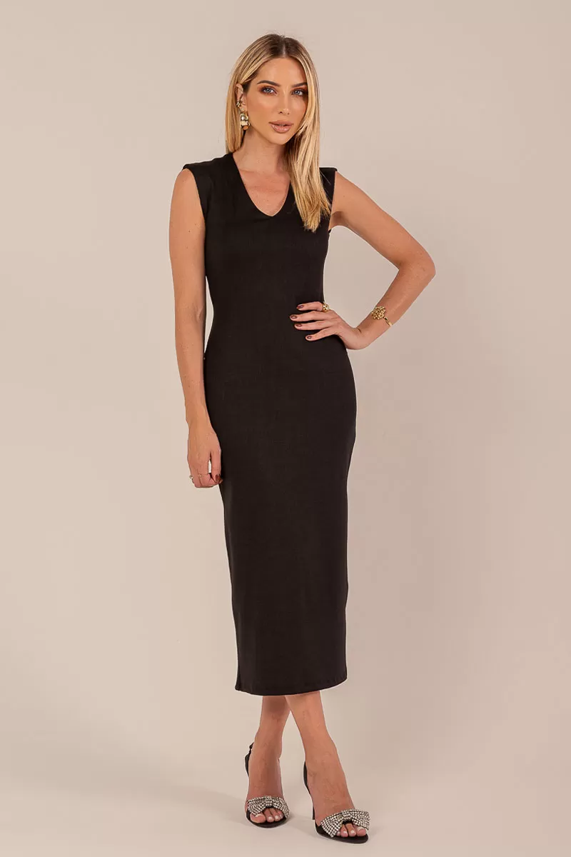 Miss Misses - Dress Miss Misses Ribbed Dec V Black - 54331PRETO