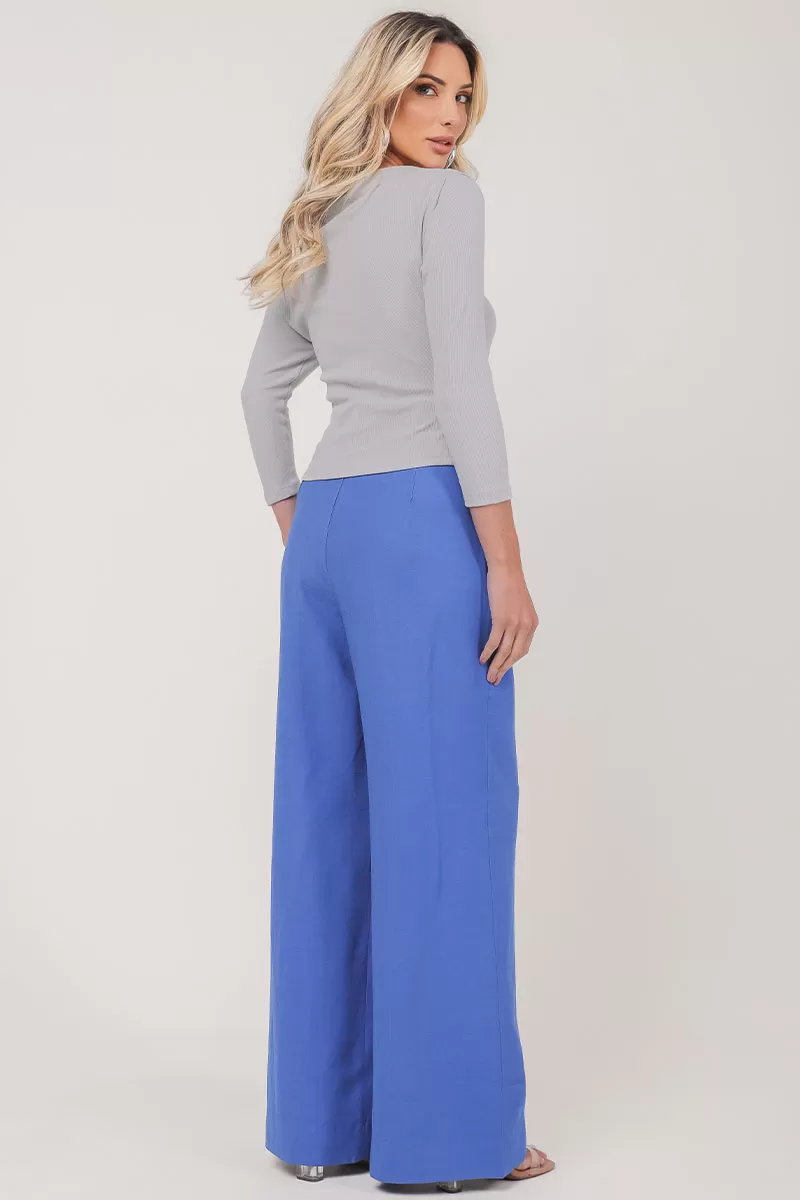 Miss Misses - Calça Miss Misses Alfaiataria C/Cinto Azul - 54299AZUL