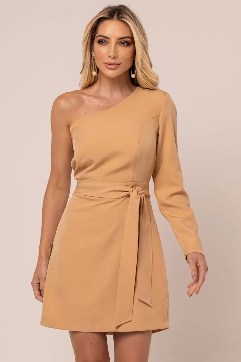 Miss Misses - Vestido Miss Misses Tubinho Manga Nula Com Cinto Bege - 54267BEGE