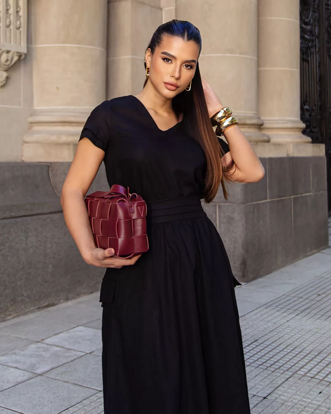 Miss Misses - Conjunto Miss Misses Blusa e Saia Midi Linho Preto - 54238PRETO