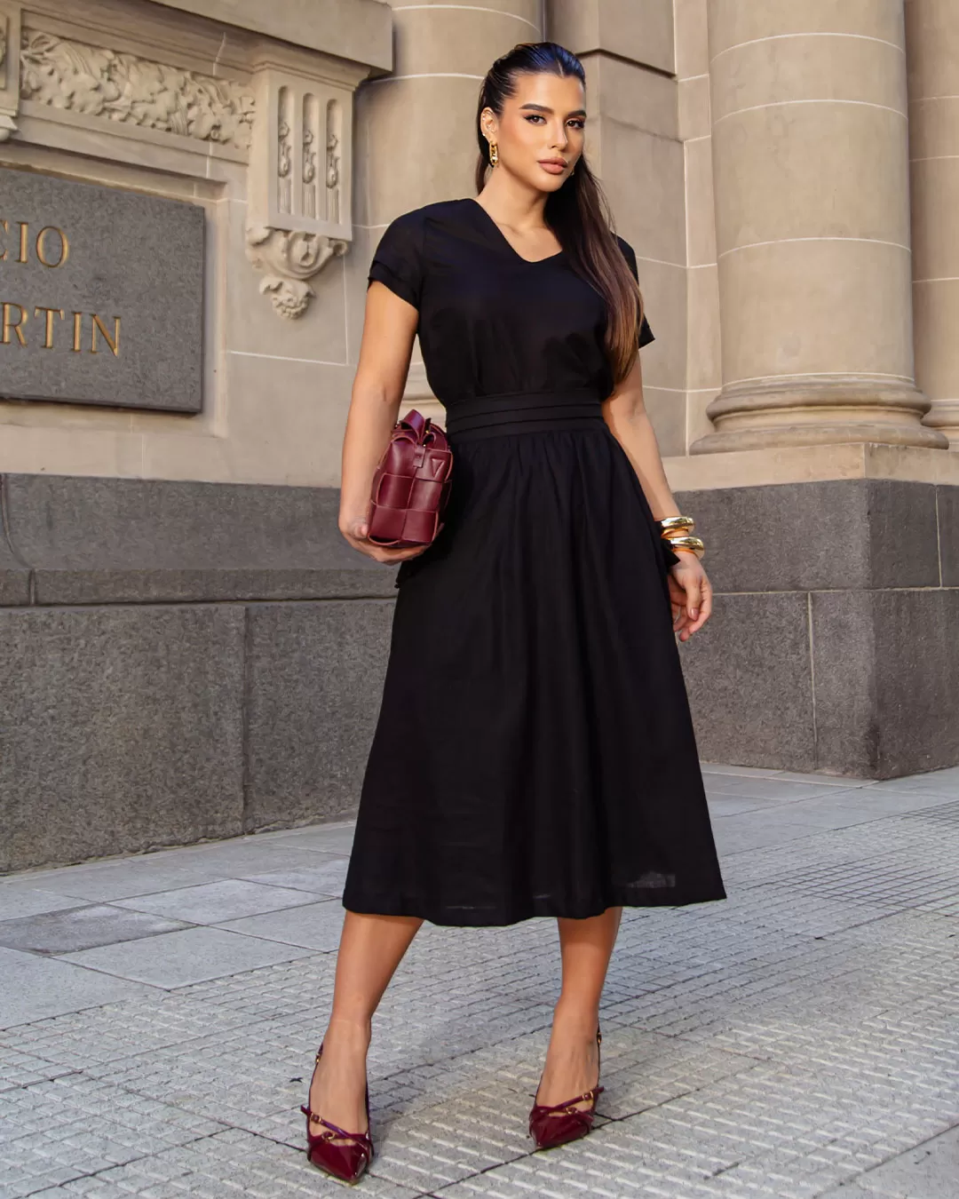 Miss Misses - Conjunto Miss Misses Blusa e Saia Midi Linho Preto - 54238PRETO