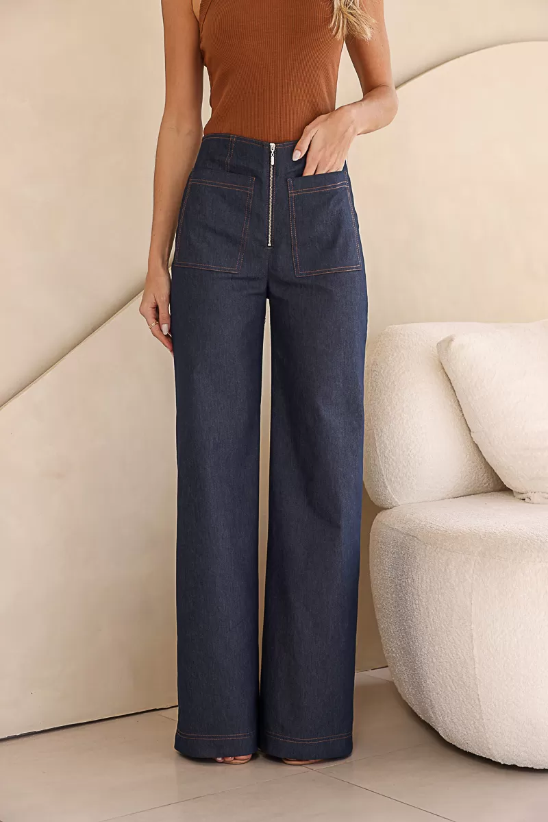 Dot Clothing - Calça Dot Clothing Sarja Pantalona Azul - 2104AZUL