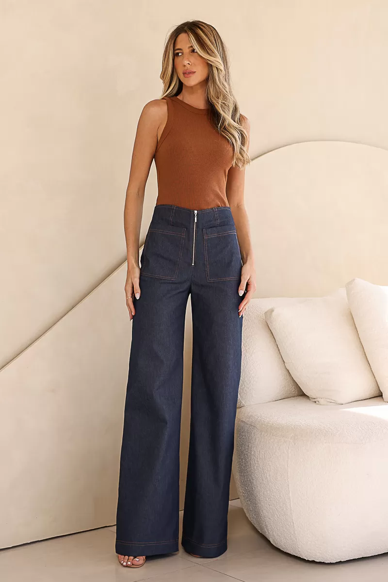 Dot Clothing - Calça Dot Clothing Sarja Pantalona Azul - 2104AZUL