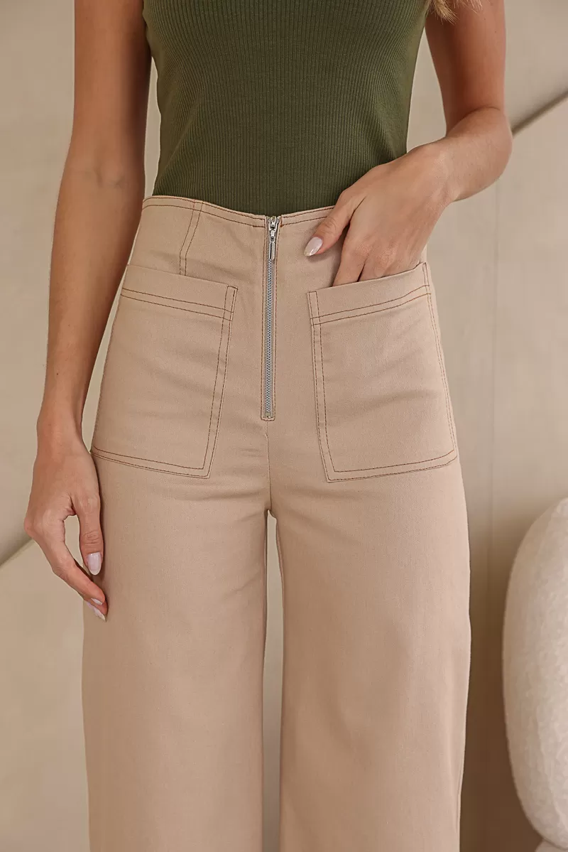 Dot Clothing - Calça Dot Clothing Sarja Pantalona Bege - 2104BEGE