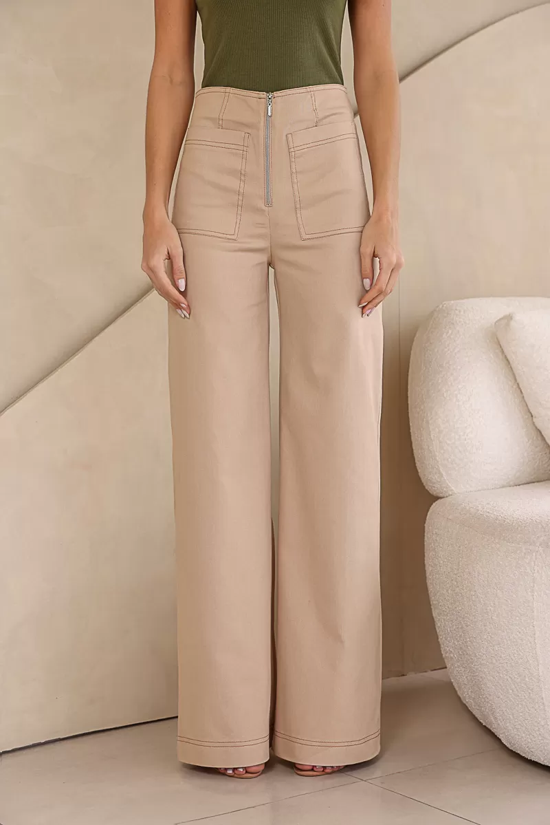 Dot Clothing - Calça Dot Clothing Sarja Pantalona Bege - 2104BEGE