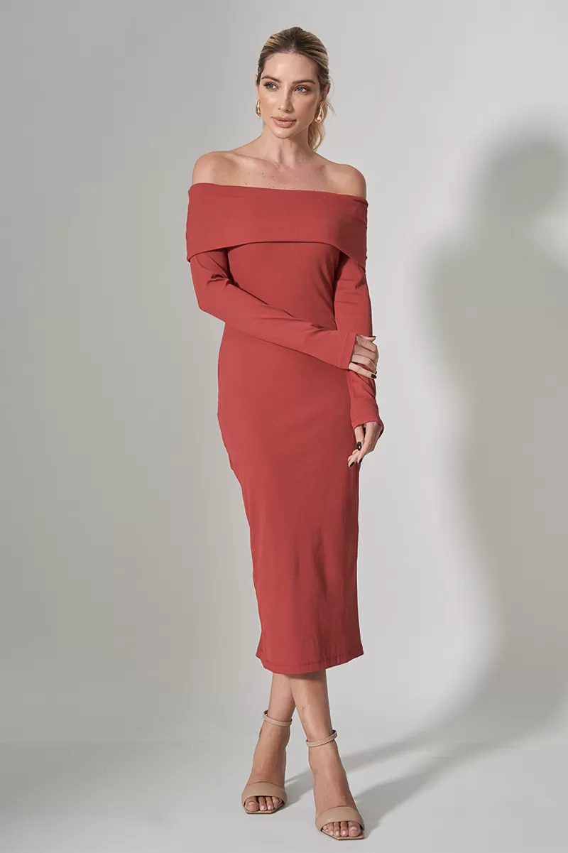 Miss Misses - Dress Miss Misses Ribbed Shoulder to Shoulder Tile - 80525TELHA