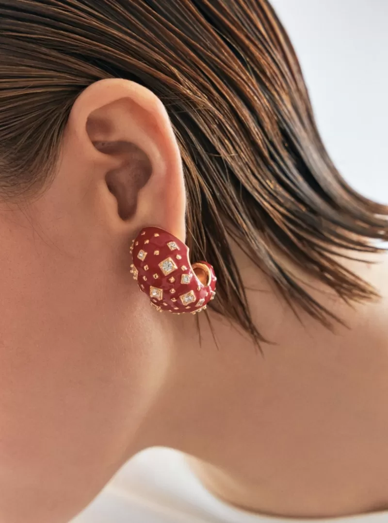 Mikabe - Brinco Meia Argola Esmaltada Vermelho Orion - MK1782