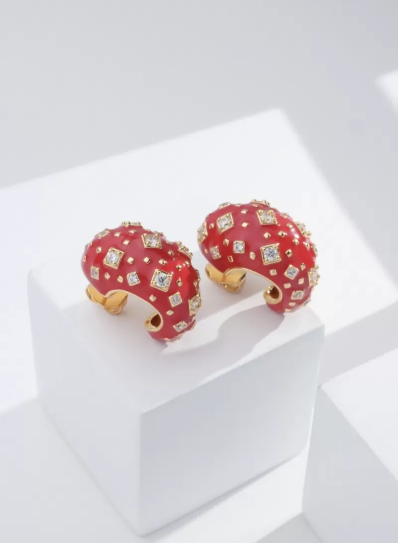 Mikabe - Brinco Meia Argola Esmaltada Vermelho Orion - MK1782