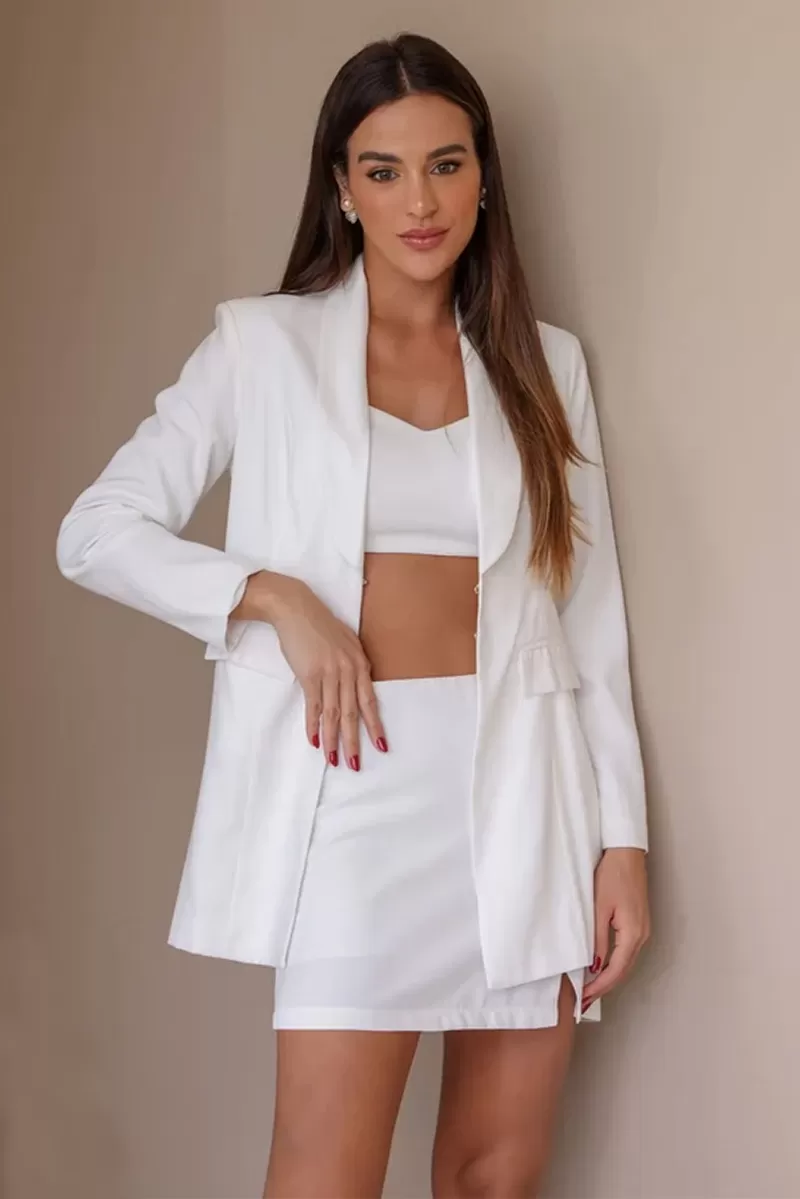 Dot Clothing - Trijunto Dot Clothing Blazer Saia e Cropped Off White - 2272OFF