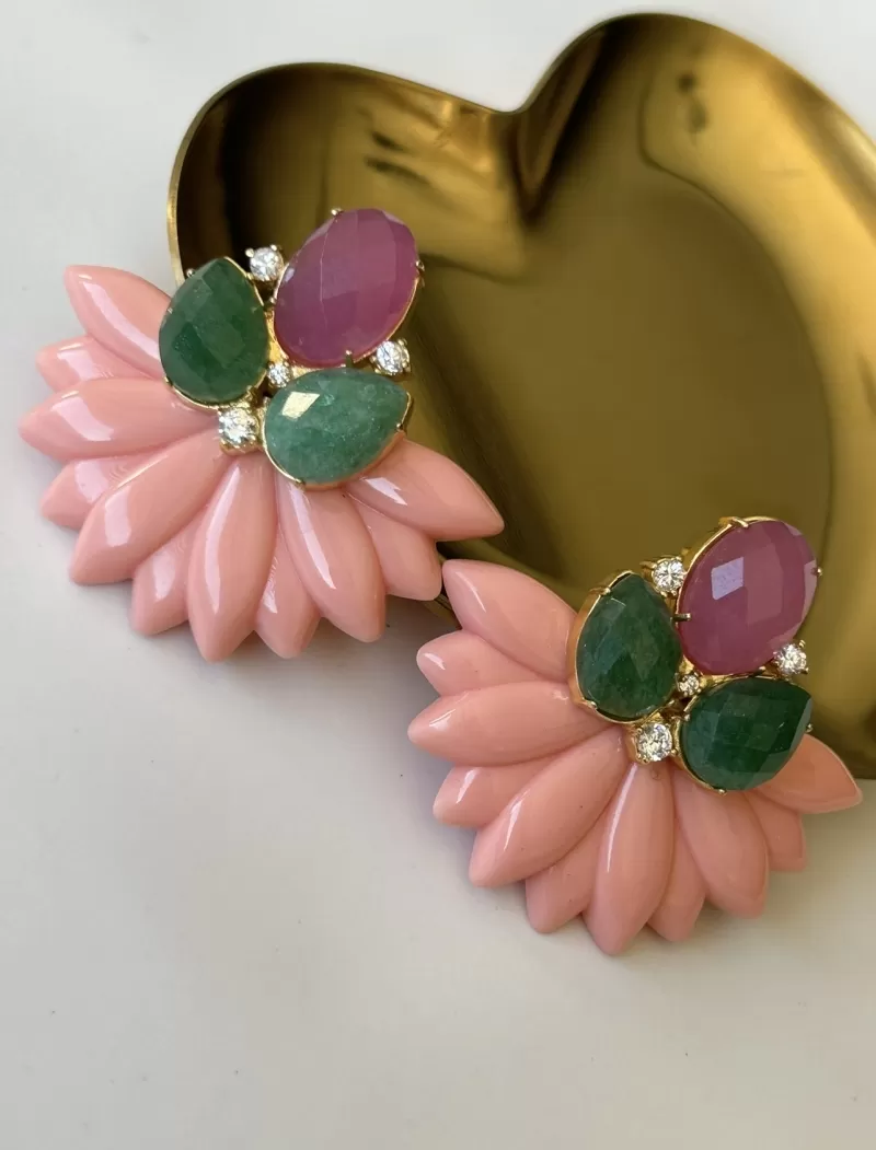 Mikabe - Brinco Festa Resina Rose com Pedras Naturais - MK1789