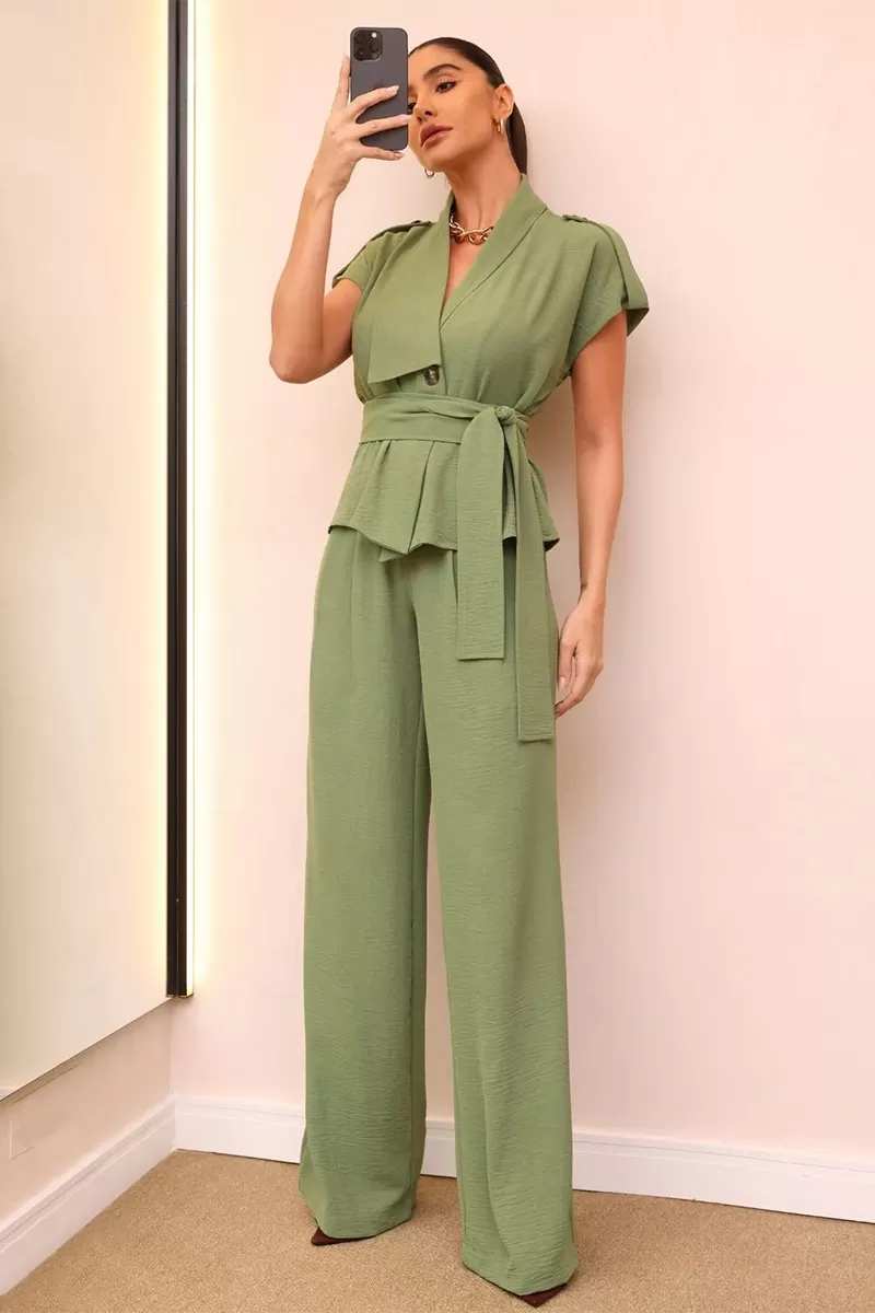 Dot Clothing - Conjunto Dot Clothing Blusa Detalhe Faixa Verde - 2445VERDE