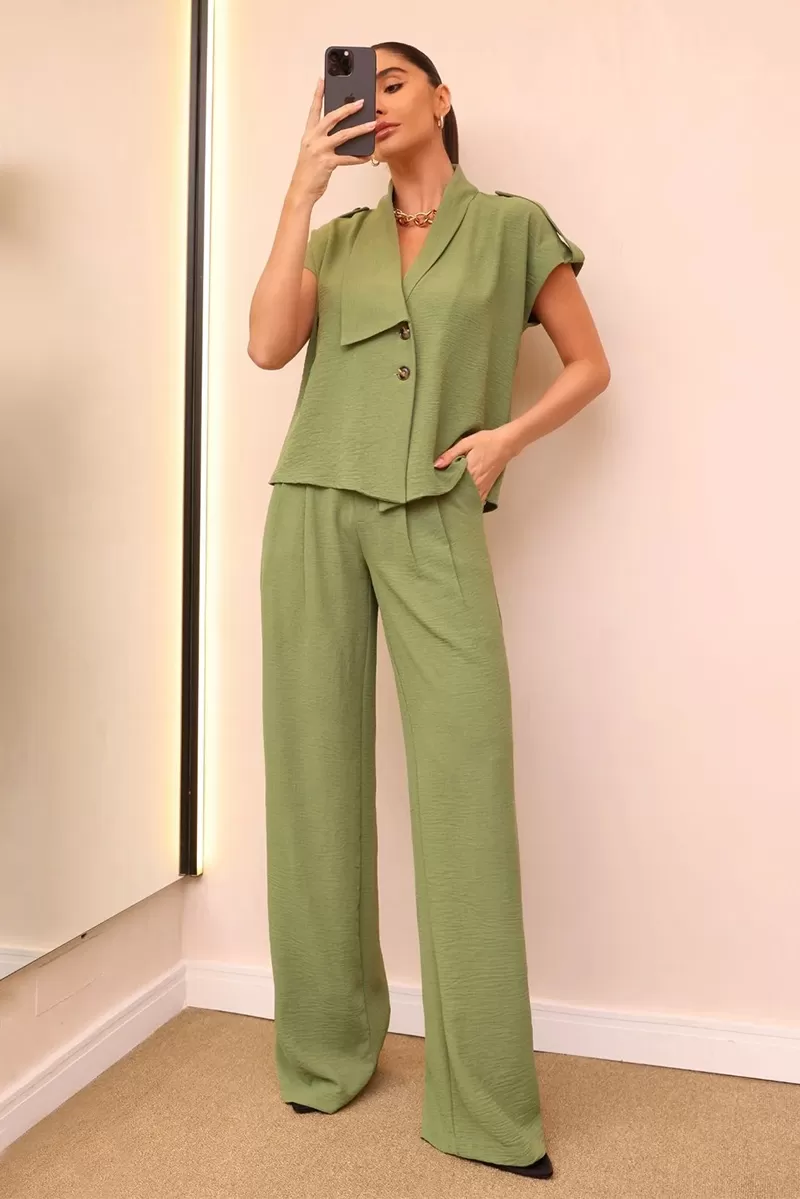 Dot Clothing - Conjunto Dot Clothing Blusa Detalhe Faixa Verde - 2445VERDE