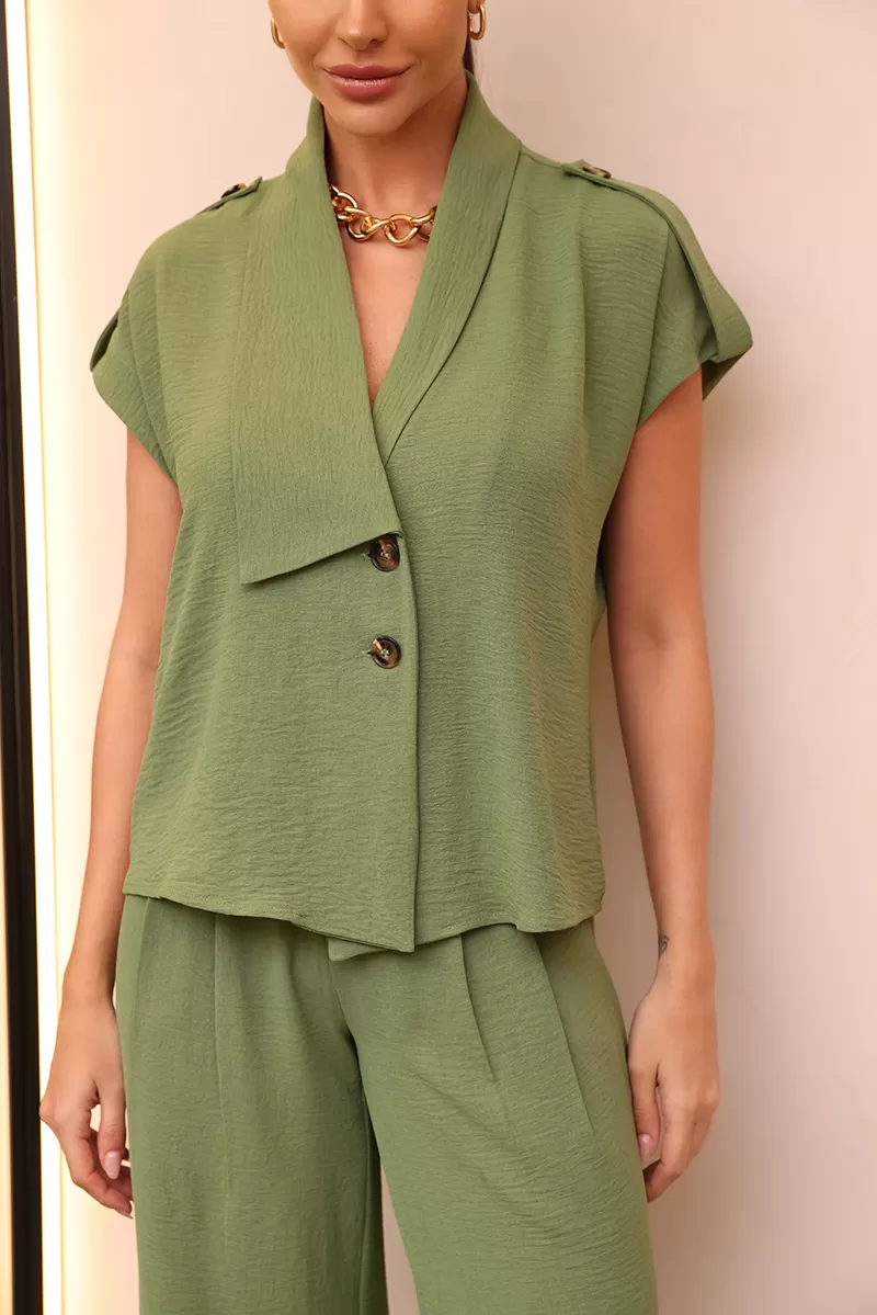 Dot Clothing - Conjunto Dot Clothing Blusa Detalhe Faixa Verde - 2445VERDE