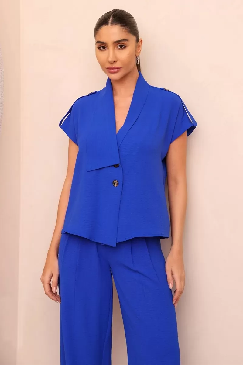 Dot Clothing - Conjunto Dot Clothing Blusa Detalhe Faixa Azul - 2445AZUL