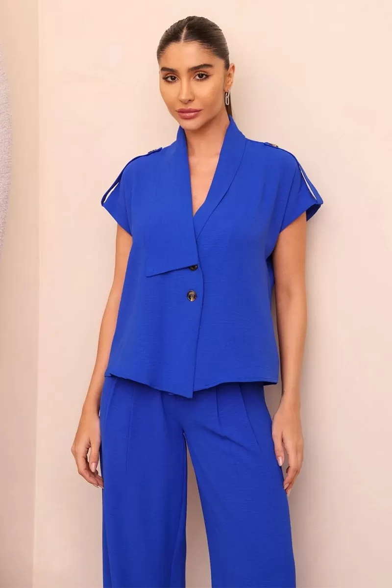 Dot Clothing - Conjunto Dot Clothing Blusa Detalhe Faixa Azul - 2445AZUL