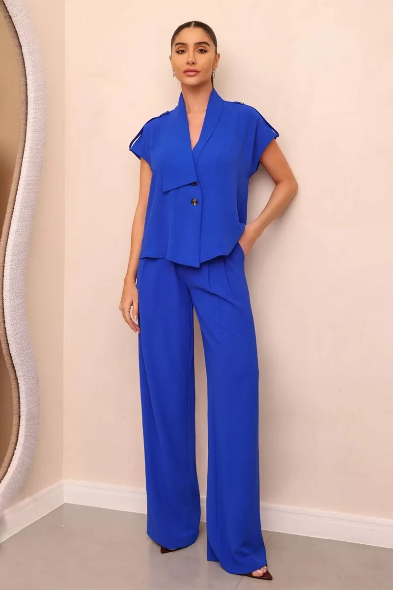 Dot Clothing - Conjunto Dot Clothing Blusa Detalhe Faixa Azul - 2445AZUL