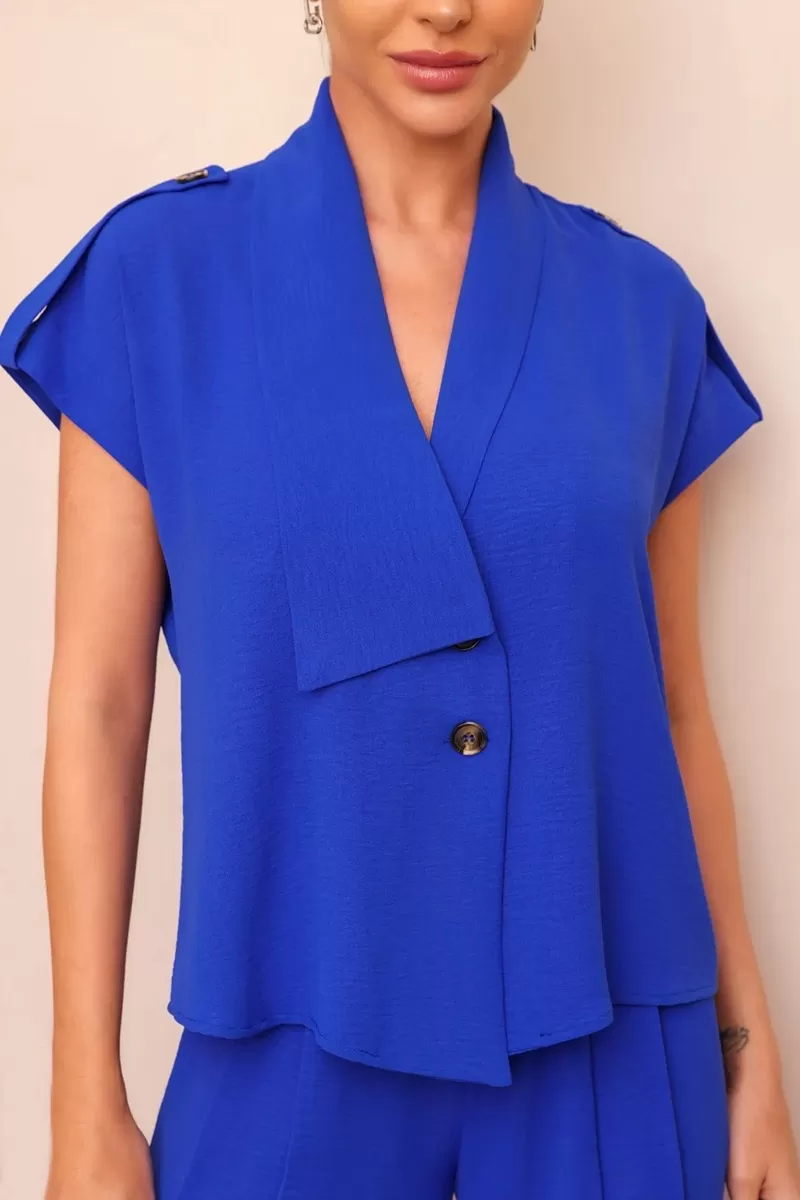 Dot Clothing - Conjunto Dot Clothing Blusa Detalhe Faixa Azul - 2445AZUL
