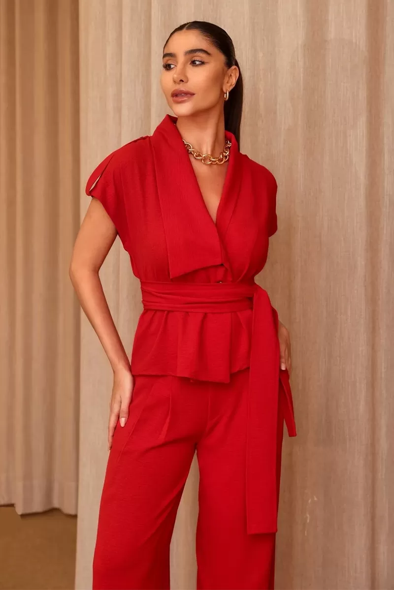 Dot Clothing - Conjunto Dot Clothing Blusa Detalhe Faixa Vermelho - 2445VERMELHO