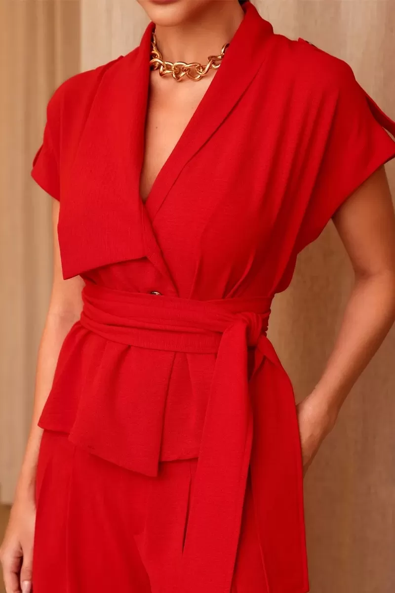 Dot Clothing - Conjunto Dot Clothing Blusa Detalhe Faixa Vermelho - 2445VERMELHO