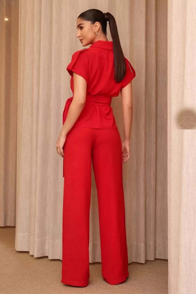 Dot Clothing - Conjunto Dot Clothing Blusa Detalhe Faixa Vermelho - 2445VERMELHO