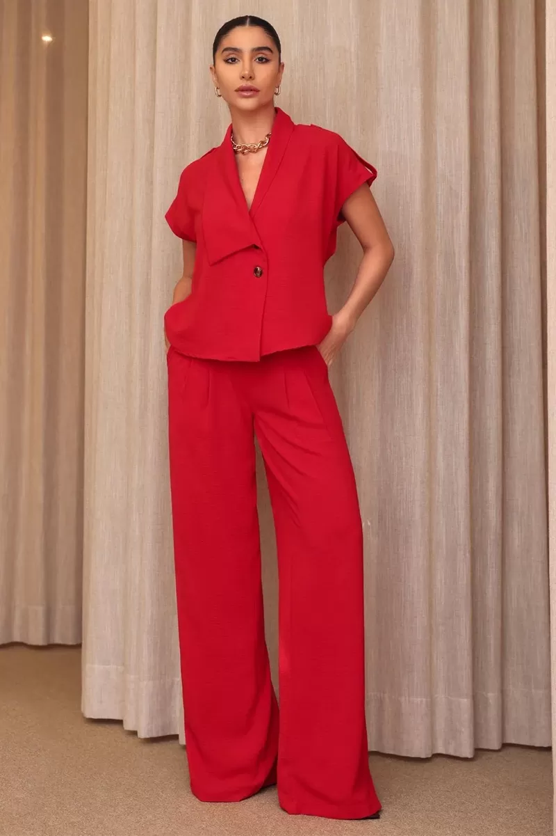 Dot Clothing - Conjunto Dot Clothing Blusa Detalhe Faixa Vermelho - 2445VERMELHO