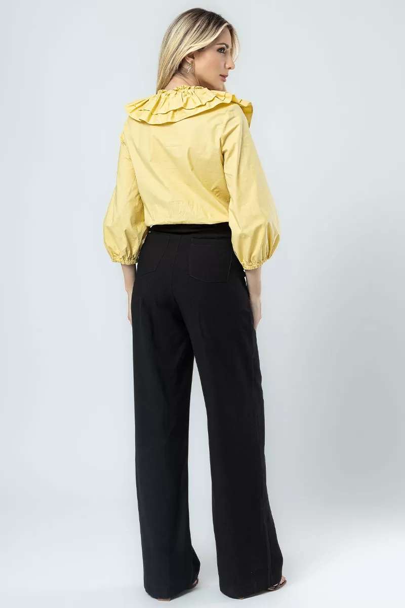Miss Misses - Valentina Long Sleeve Shirt with Yellow Frill - 54356003