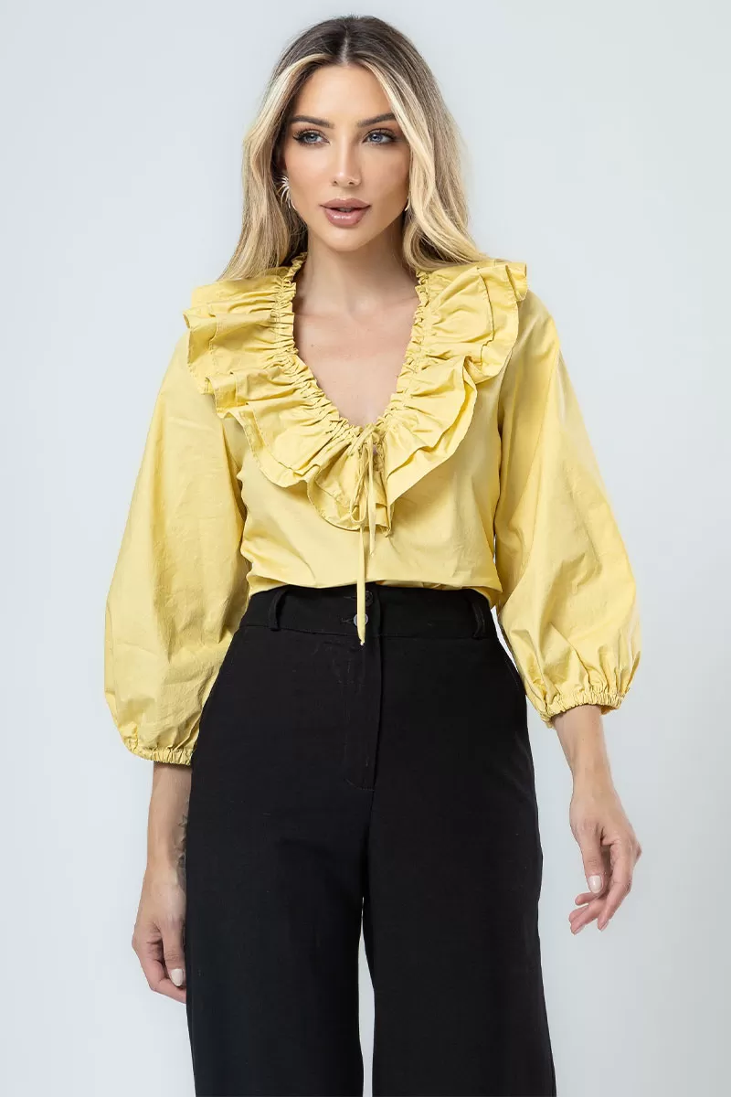 Miss Misses - Valentina Long Sleeve Shirt with Yellow Frill - 54356003