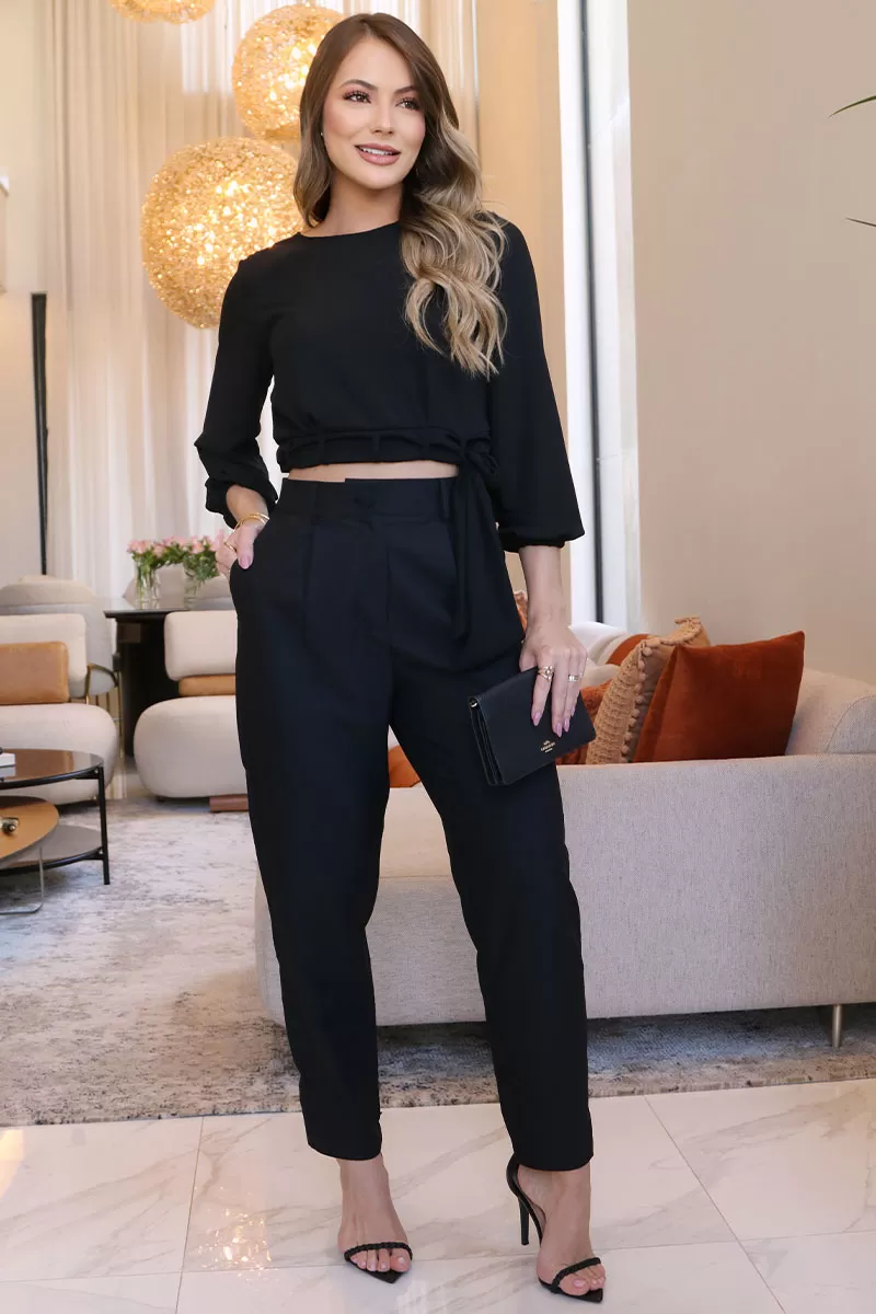 Miss Misses - Blusa Miss Misses Chiffon C/Faixa Preto - 80554PRETO