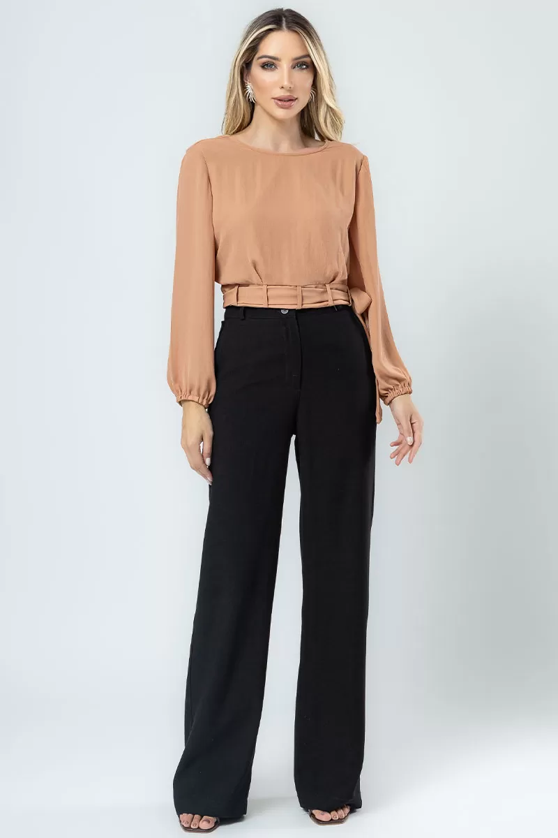 Miss Misses - Blusa Miss Misses Chiffon C/Faixa Bege - 80554BEGE